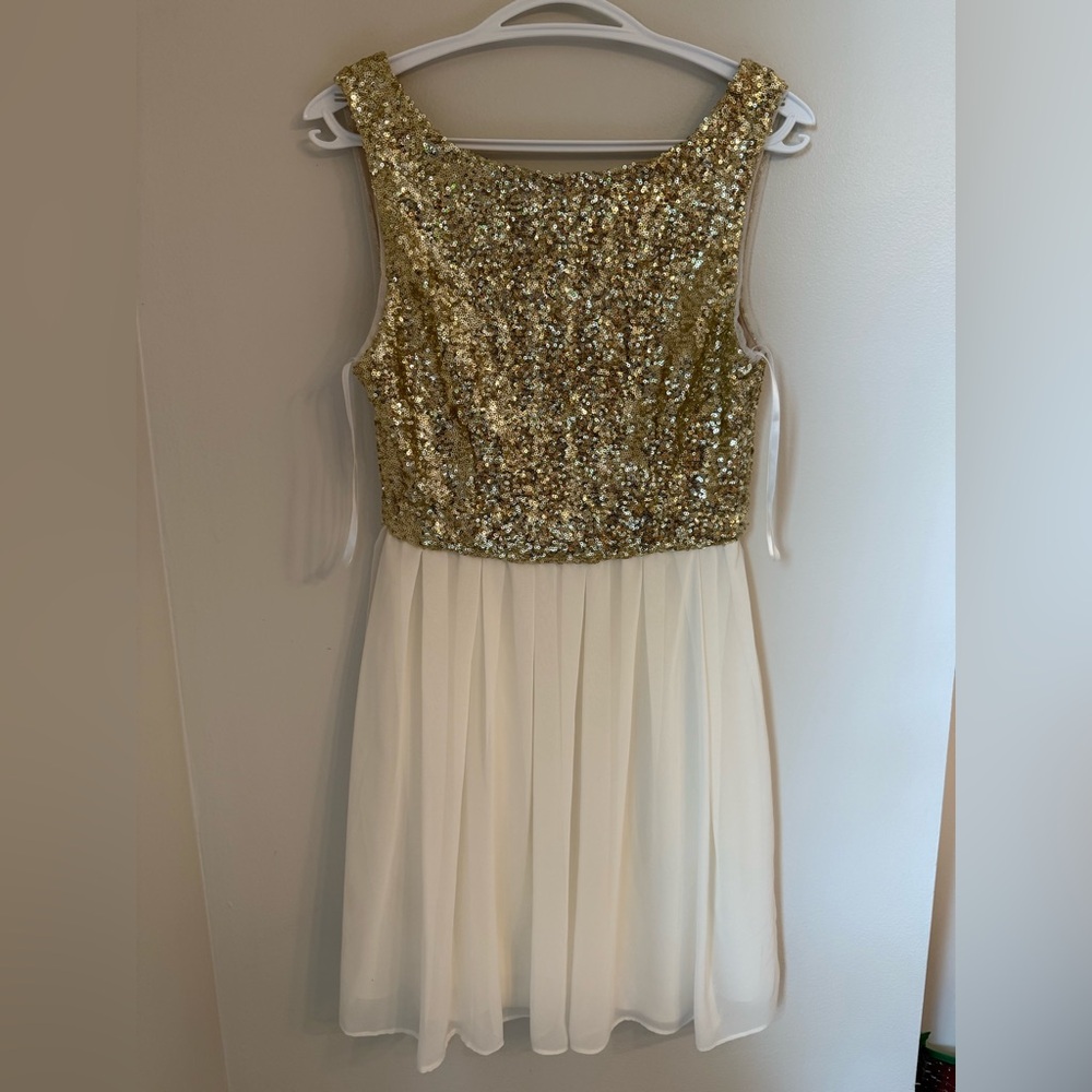 B Darlin Gold Sequin and Cream Dress - Size 9/10